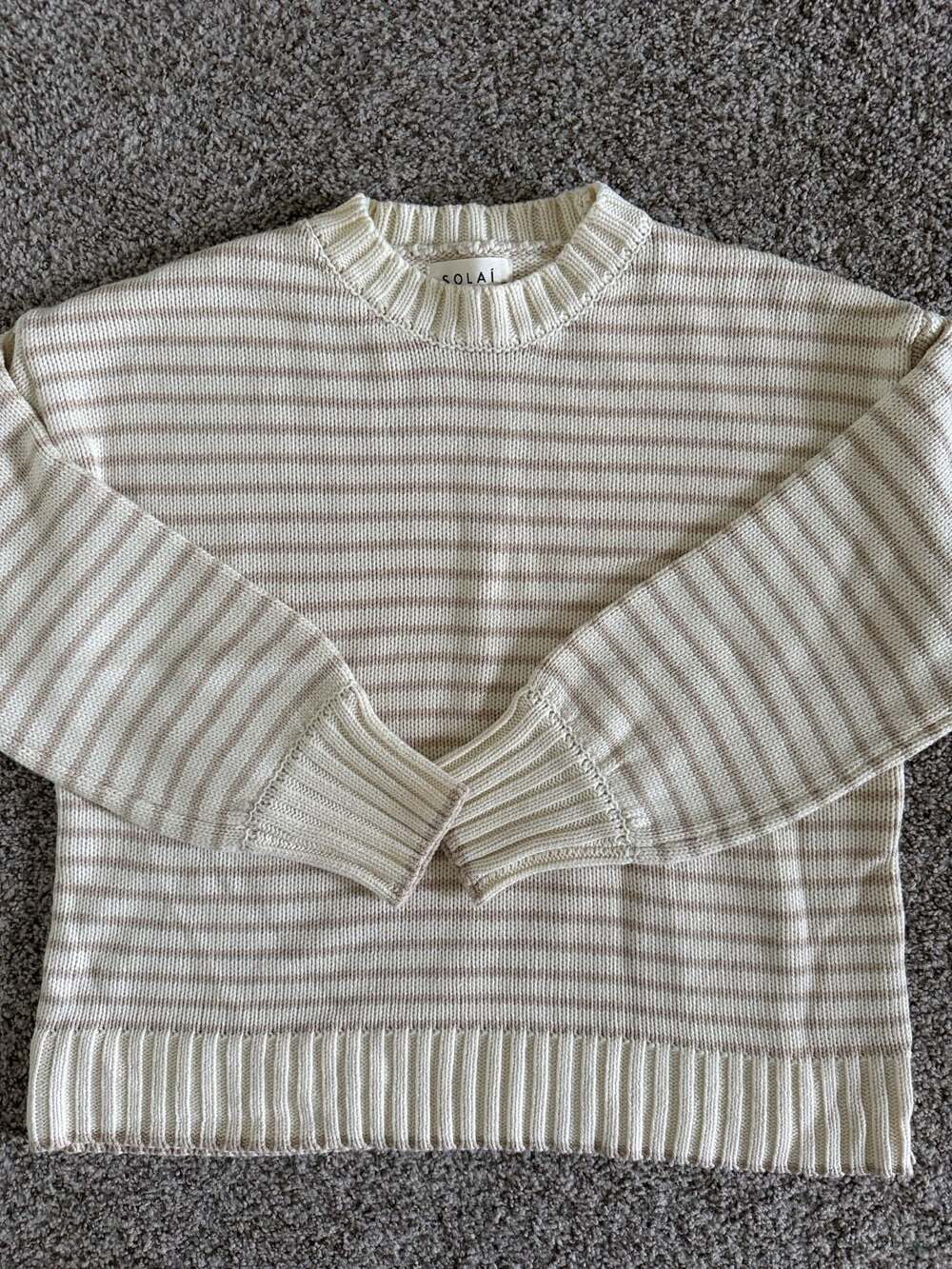 Solaí Tilly Knit Sweater Size XS Cream Chai Stripe Long Sleeve Pullover